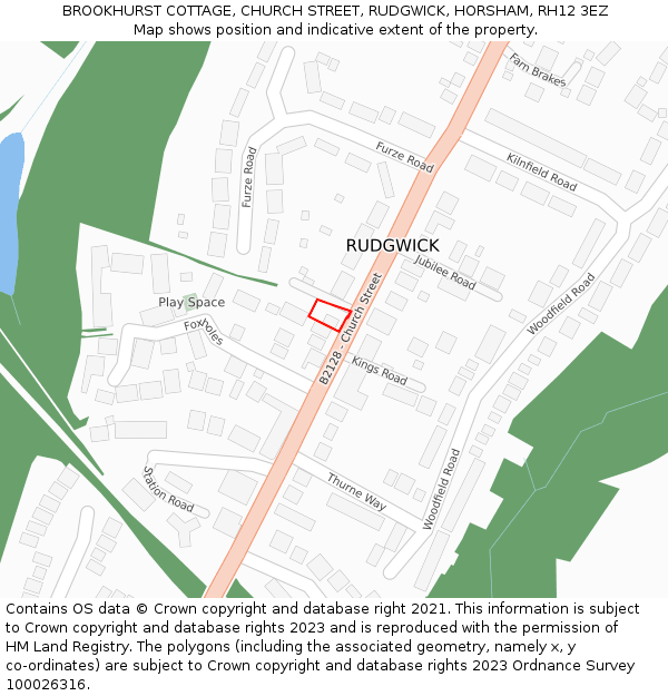 BROOKHURST COTTAGE, CHURCH STREET, RUDGWICK, HORSHAM, RH12 3EZ: Location map and indicative extent of plot