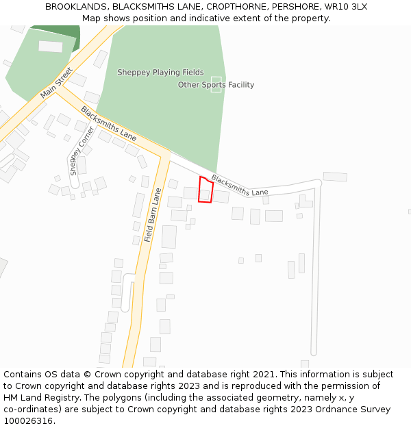 BROOKLANDS, BLACKSMITHS LANE, CROPTHORNE, PERSHORE, WR10 3LX: Location map and indicative extent of plot