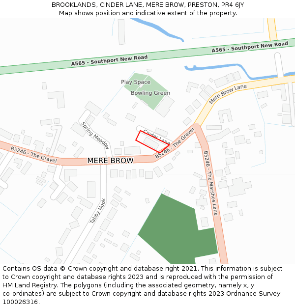 BROOKLANDS, CINDER LANE, MERE BROW, PRESTON, PR4 6JY: Location map and indicative extent of plot