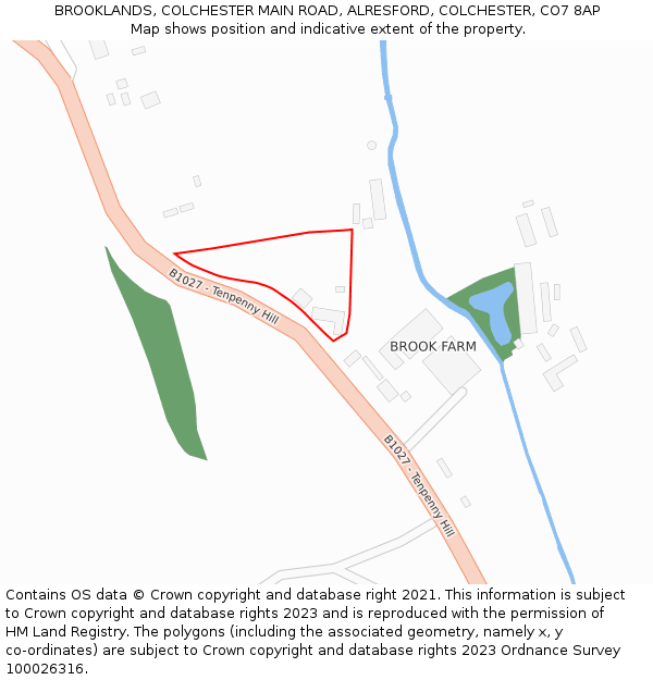 BROOKLANDS, COLCHESTER MAIN ROAD, ALRESFORD, COLCHESTER, CO7 8AP: Location map and indicative extent of plot