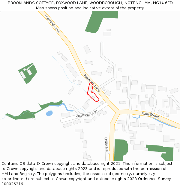 BROOKLANDS COTTAGE, FOXWOOD LANE, WOODBOROUGH, NOTTINGHAM, NG14 6ED: Location map and indicative extent of plot