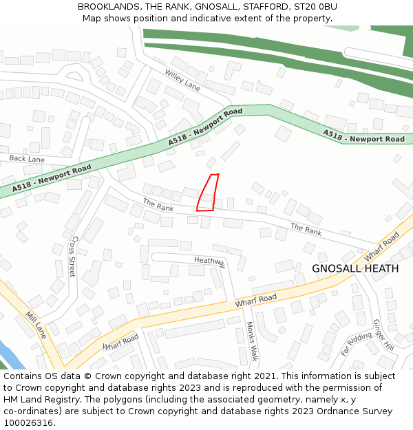 BROOKLANDS, THE RANK, GNOSALL, STAFFORD, ST20 0BU: Location map and indicative extent of plot