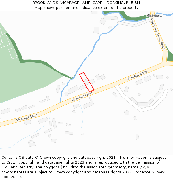 BROOKLANDS, VICARAGE LANE, CAPEL, DORKING, RH5 5LL: Location map and indicative extent of plot