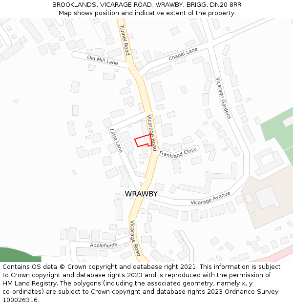 BROOKLANDS, VICARAGE ROAD, WRAWBY, BRIGG, DN20 8RR: Location map and indicative extent of plot