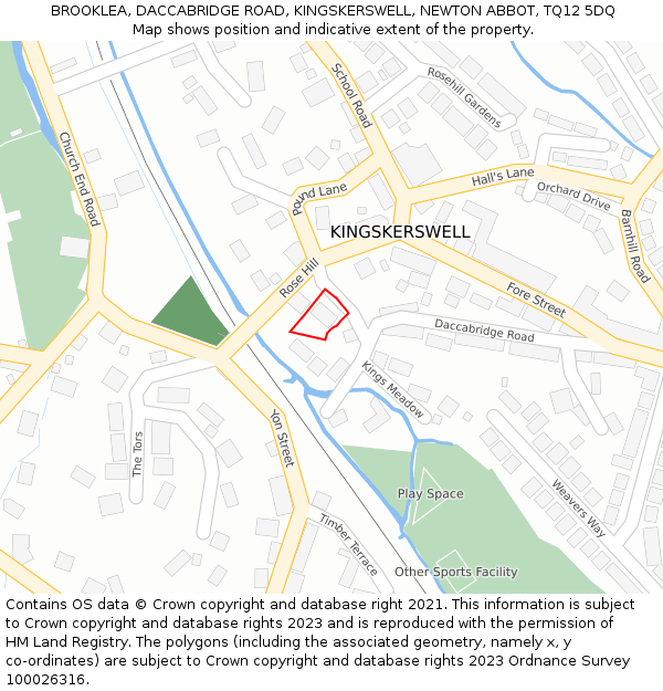 BROOKLEA, DACCABRIDGE ROAD, KINGSKERSWELL, NEWTON ABBOT, TQ12 5DQ: Location map and indicative extent of plot