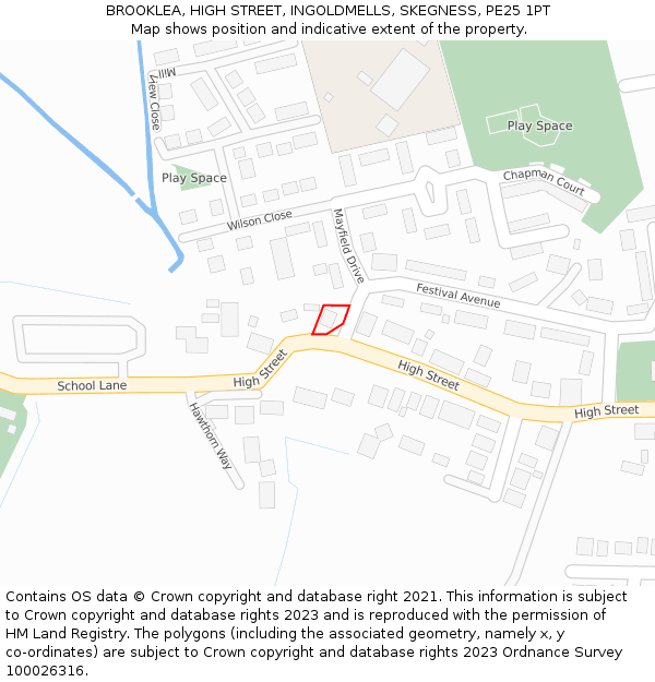 BROOKLEA, HIGH STREET, INGOLDMELLS, SKEGNESS, PE25 1PT: Location map and indicative extent of plot