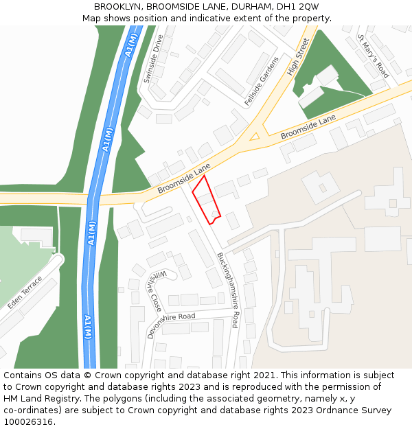 BROOKLYN, BROOMSIDE LANE, DURHAM, DH1 2QW: Location map and indicative extent of plot