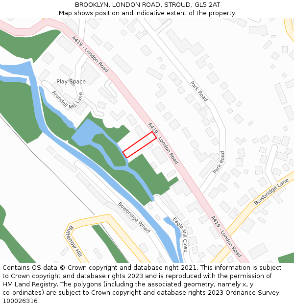 BROOKLYN, LONDON ROAD, STROUD, GL5 2AT: Location map and indicative extent of plot