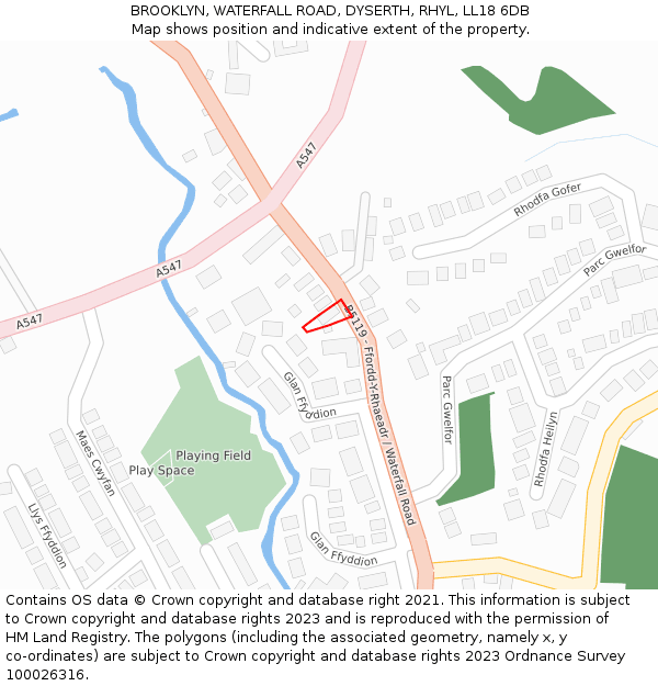 BROOKLYN, WATERFALL ROAD, DYSERTH, RHYL, LL18 6DB: Location map and indicative extent of plot