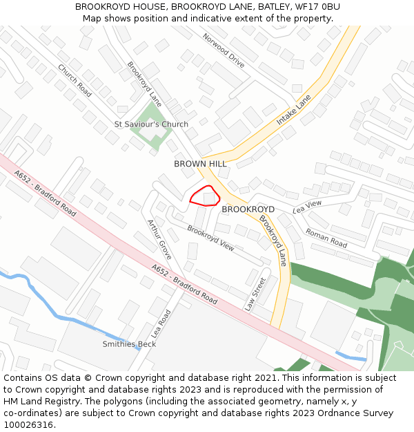 BROOKROYD HOUSE, BROOKROYD LANE, BATLEY, WF17 0BU: Location map and indicative extent of plot