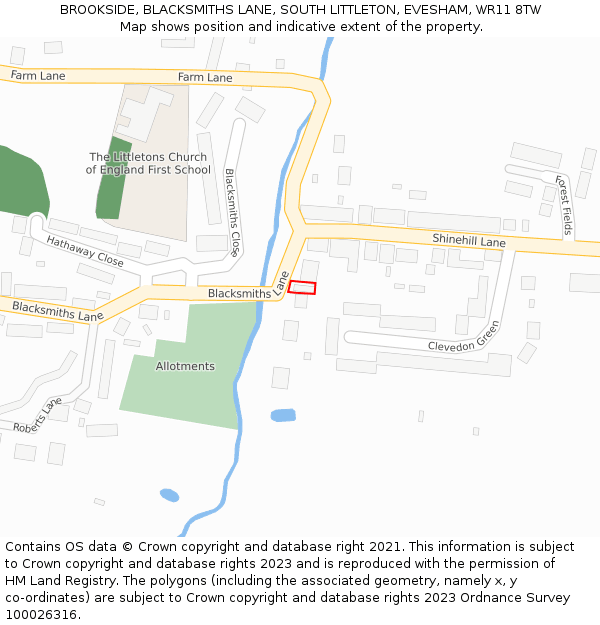 BROOKSIDE, BLACKSMITHS LANE, SOUTH LITTLETON, EVESHAM, WR11 8TW: Location map and indicative extent of plot