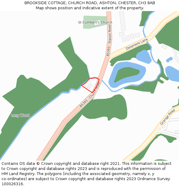 BROOKSIDE COTTAGE, CHURCH ROAD, ASHTON, CHESTER, CH3 8AB: Location map and indicative extent of plot