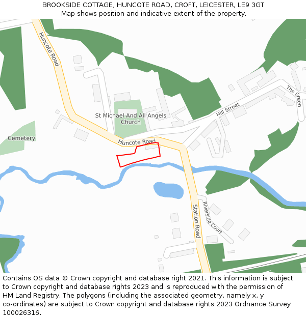 BROOKSIDE COTTAGE, HUNCOTE ROAD, CROFT, LEICESTER, LE9 3GT: Location map and indicative extent of plot
