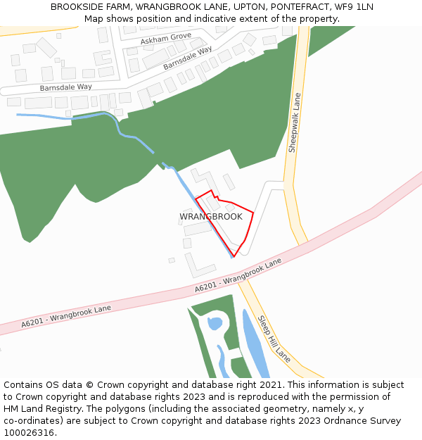 BROOKSIDE FARM, WRANGBROOK LANE, UPTON, PONTEFRACT, WF9 1LN: Location map and indicative extent of plot