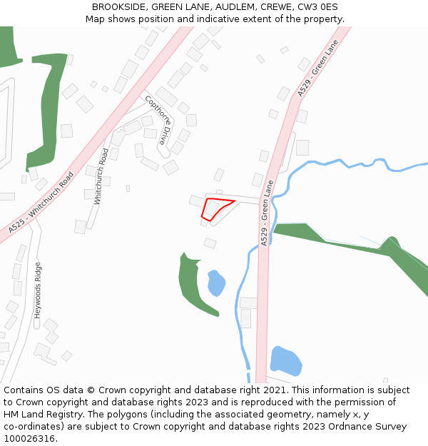 BROOKSIDE, GREEN LANE, AUDLEM, CREWE, CW3 0ES: Location map and indicative extent of plot