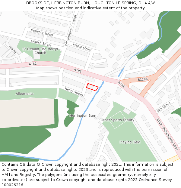 BROOKSIDE, HERRINGTON BURN, HOUGHTON LE SPRING, DH4 4JW: Location map and indicative extent of plot