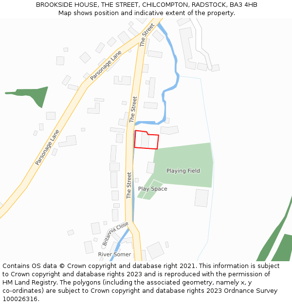 BROOKSIDE HOUSE, THE STREET, CHILCOMPTON, RADSTOCK, BA3 4HB: Location map and indicative extent of plot