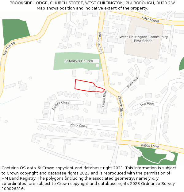 BROOKSIDE LODGE, CHURCH STREET, WEST CHILTINGTON, PULBOROUGH, RH20 2JW: Location map and indicative extent of plot