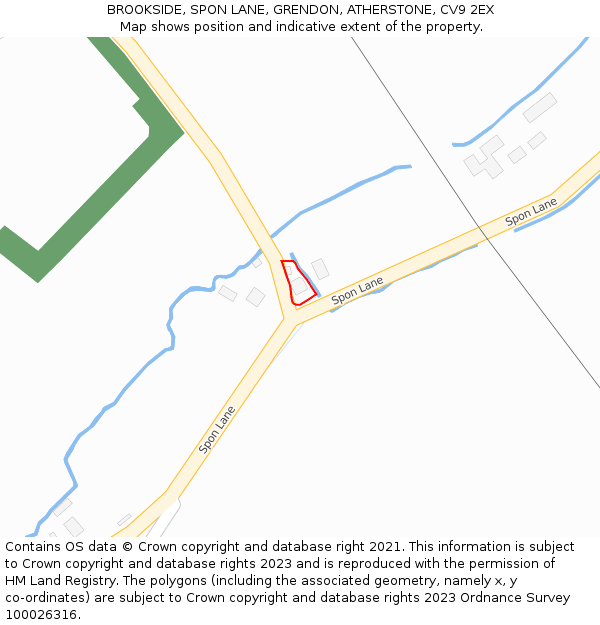 BROOKSIDE, SPON LANE, GRENDON, ATHERSTONE, CV9 2EX: Location map and indicative extent of plot