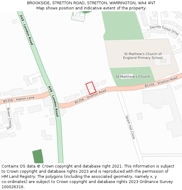 BROOKSIDE, STRETTON ROAD, STRETTON, WARRINGTON, WA4 4NT: Location map and indicative extent of plot