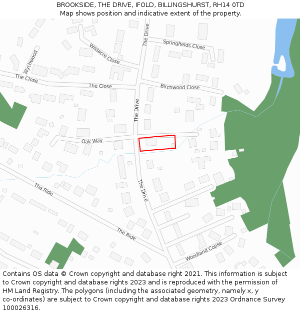 BROOKSIDE, THE DRIVE, IFOLD, BILLINGSHURST, RH14 0TD: Location map and indicative extent of plot