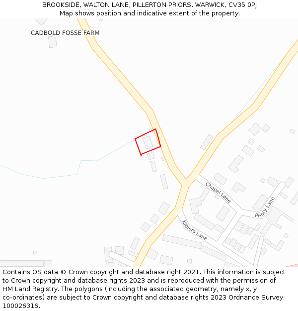 BROOKSIDE, WALTON LANE, PILLERTON PRIORS, WARWICK, CV35 0PJ: Location map and indicative extent of plot