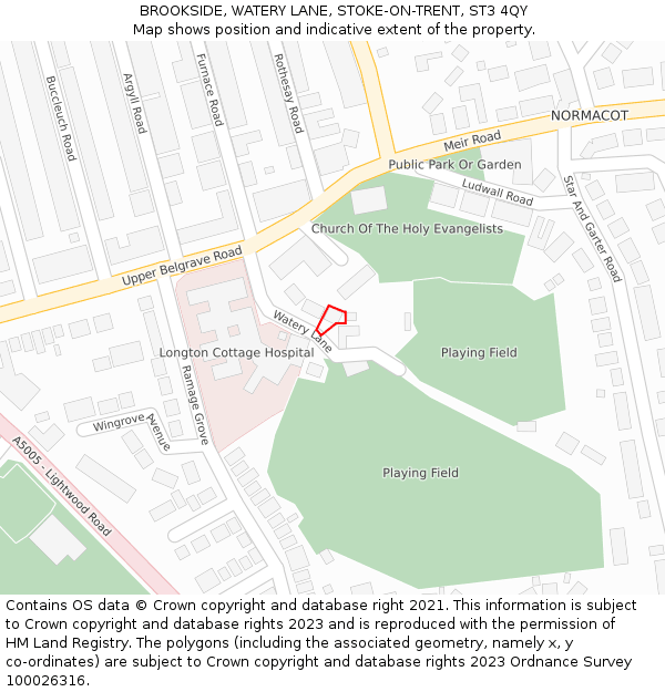 BROOKSIDE, WATERY LANE, STOKE-ON-TRENT, ST3 4QY: Location map and indicative extent of plot