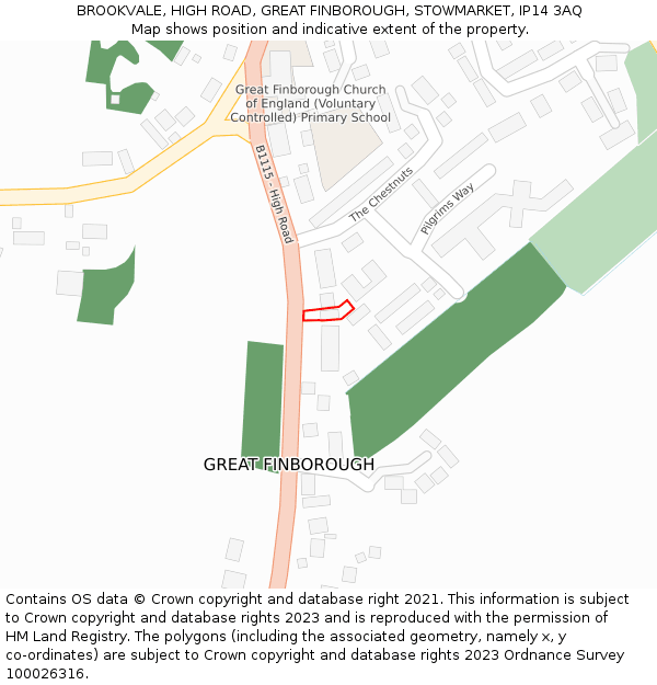 BROOKVALE, HIGH ROAD, GREAT FINBOROUGH, STOWMARKET, IP14 3AQ: Location map and indicative extent of plot