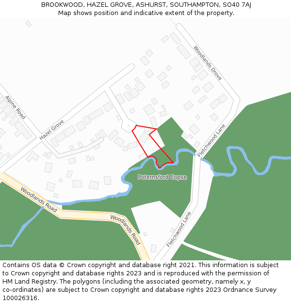 BROOKWOOD, HAZEL GROVE, ASHURST, SOUTHAMPTON, SO40 7AJ: Location map and indicative extent of plot