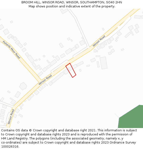 BROOM HILL, WINSOR ROAD, WINSOR, SOUTHAMPTON, SO40 2HN: Location map and indicative extent of plot