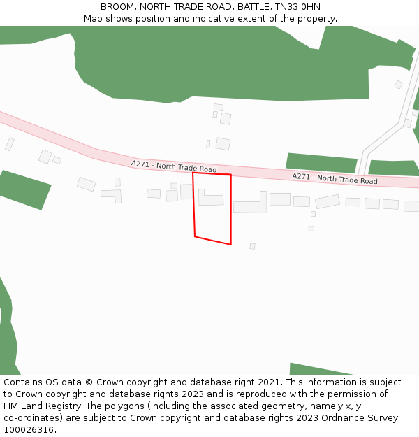 BROOM, NORTH TRADE ROAD, BATTLE, TN33 0HN: Location map and indicative extent of plot