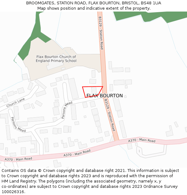 BROOMGATES, STATION ROAD, FLAX BOURTON, BRISTOL, BS48 1UA: Location map and indicative extent of plot