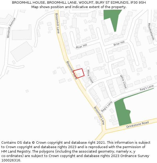 BROOMHILL HOUSE, BROOMHILL LANE, WOOLPIT, BURY ST EDMUNDS, IP30 9SH: Location map and indicative extent of plot