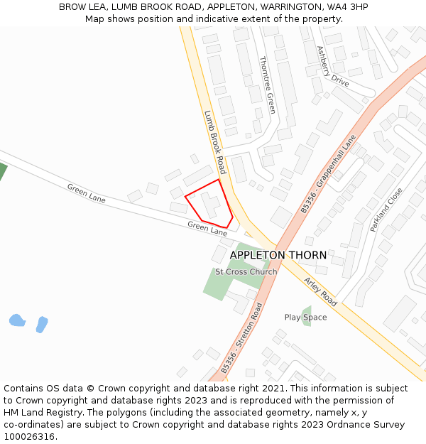 BROW LEA, LUMB BROOK ROAD, APPLETON, WARRINGTON, WA4 3HP: Location map and indicative extent of plot