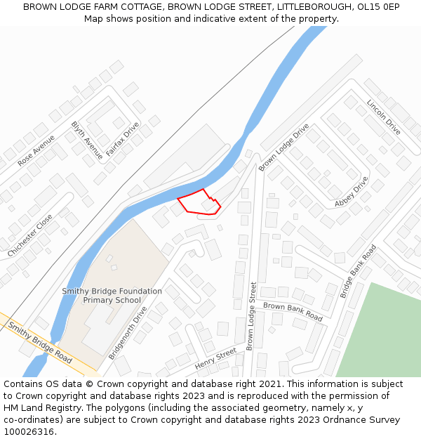 BROWN LODGE FARM COTTAGE, BROWN LODGE STREET, LITTLEBOROUGH, OL15 0EP: Location map and indicative extent of plot