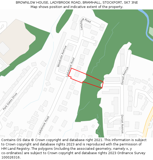 BROWNLOW HOUSE, LADYBROOK ROAD, BRAMHALL, STOCKPORT, SK7 3NE: Location map and indicative extent of plot