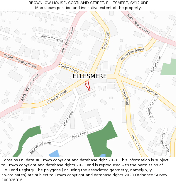 BROWNLOW HOUSE, SCOTLAND STREET, ELLESMERE, SY12 0DE: Location map and indicative extent of plot