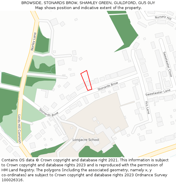 BROWSIDE, STONARDS BROW, SHAMLEY GREEN, GUILDFORD, GU5 0UY: Location map and indicative extent of plot