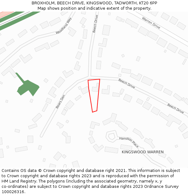 BROXHOLM, BEECH DRIVE, KINGSWOOD, TADWORTH, KT20 6PP: Location map and indicative extent of plot