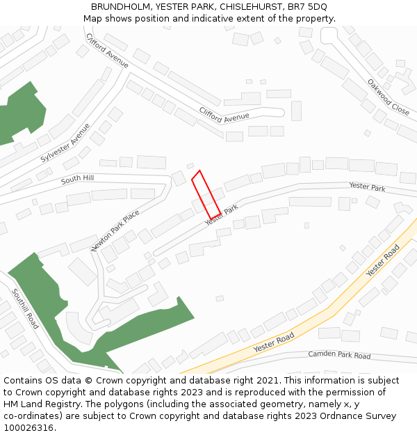 BRUNDHOLM, YESTER PARK, CHISLEHURST, BR7 5DQ: Location map and indicative extent of plot