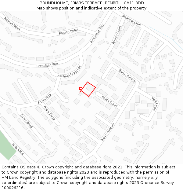 BRUNDHOLME, FRIARS TERRACE, PENRITH, CA11 8DD: Location map and indicative extent of plot