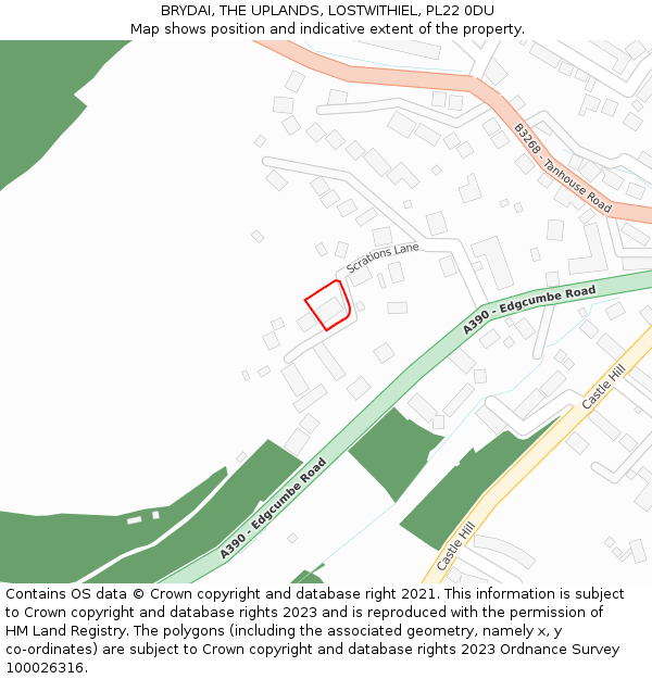 BRYDAI, THE UPLANDS, LOSTWITHIEL, PL22 0DU: Location map and indicative extent of plot