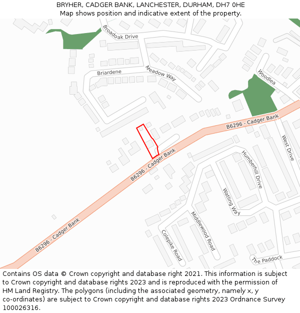 BRYHER, CADGER BANK, LANCHESTER, DURHAM, DH7 0HE: Location map and indicative extent of plot