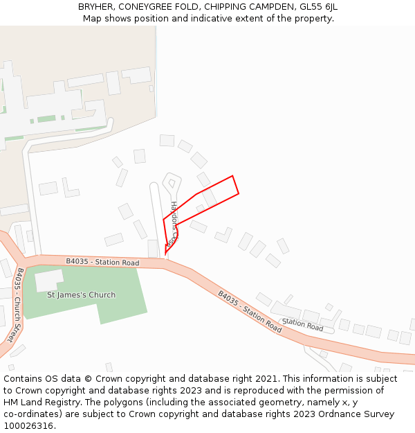 BRYHER, CONEYGREE FOLD, CHIPPING CAMPDEN, GL55 6JL: Location map and indicative extent of plot