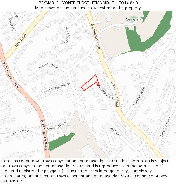 BRYMAR, EL MONTE CLOSE, TEIGNMOUTH, TQ14 8NB: Location map and indicative extent of plot