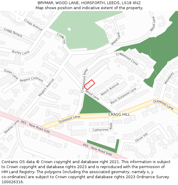 BRYMAR, WOOD LANE, HORSFORTH, LEEDS, LS18 4NZ: Location map and indicative extent of plot