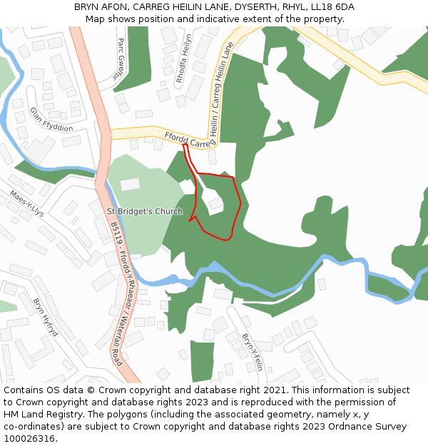 BRYN AFON, CARREG HEILIN LANE, DYSERTH, RHYL, LL18 6DA: Location map and indicative extent of plot