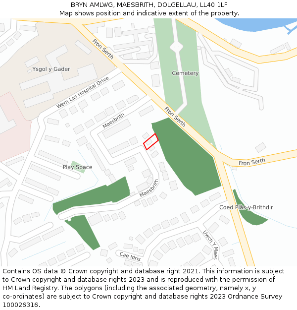 BRYN AMLWG, MAESBRITH, DOLGELLAU, LL40 1LF: Location map and indicative extent of plot