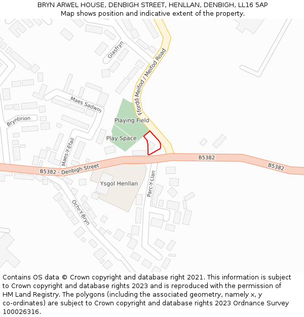 BRYN ARWEL HOUSE, DENBIGH STREET, HENLLAN, DENBIGH, LL16 5AP: Location map and indicative extent of plot