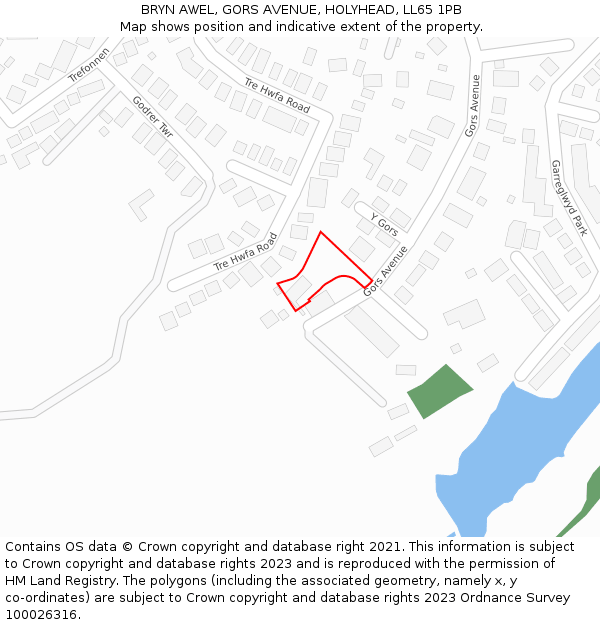 BRYN AWEL, GORS AVENUE, HOLYHEAD, LL65 1PB: Location map and indicative extent of plot